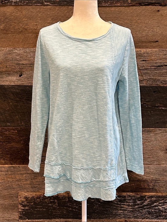 Soft Surroundings Tops - Soft Surroundings Turquoise Pinstripe Ruffle Hem Tunic Top. Large